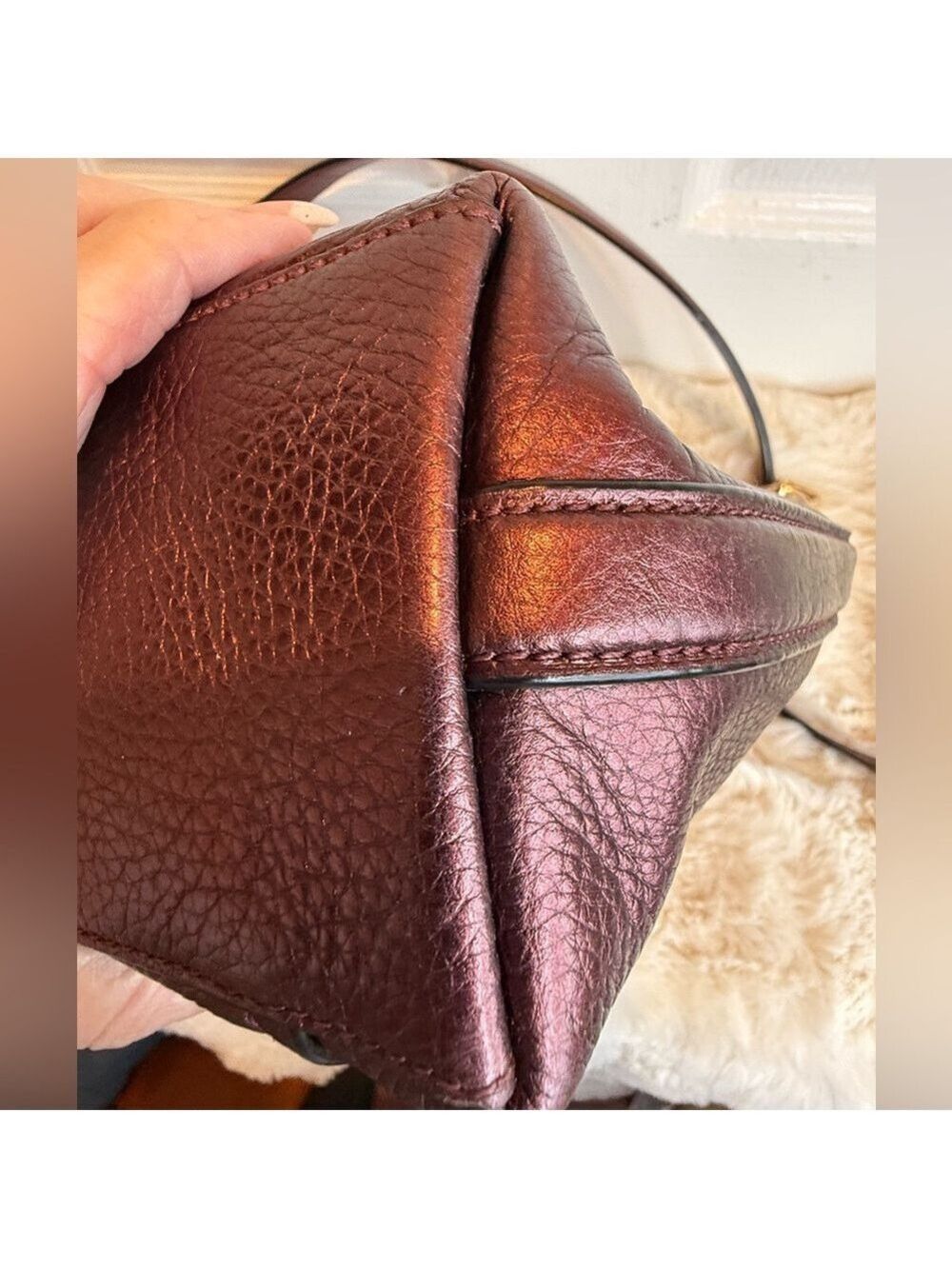 COACH MARLON PEBBLED LEATHER METALLIC WINE - Picture 10 of 16
